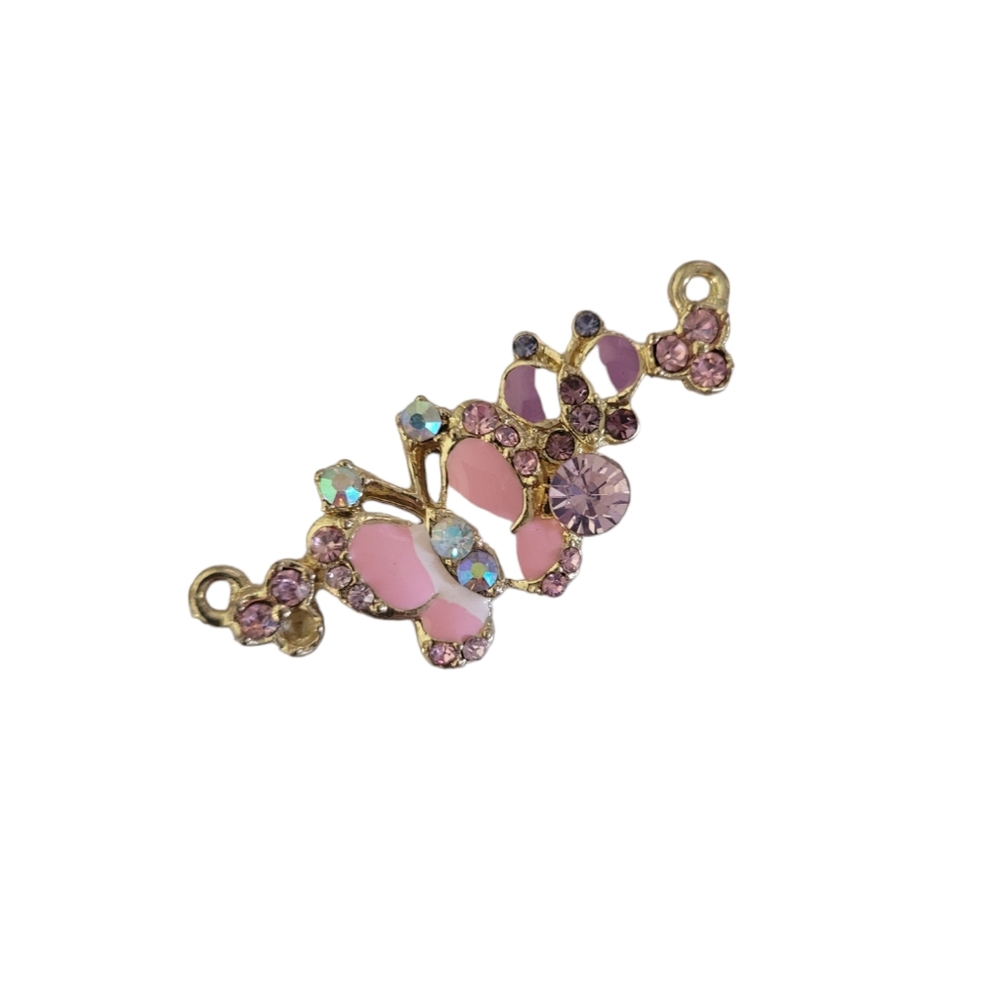 Butterfly Gold Tone Pink Rhinestone Connector Charm